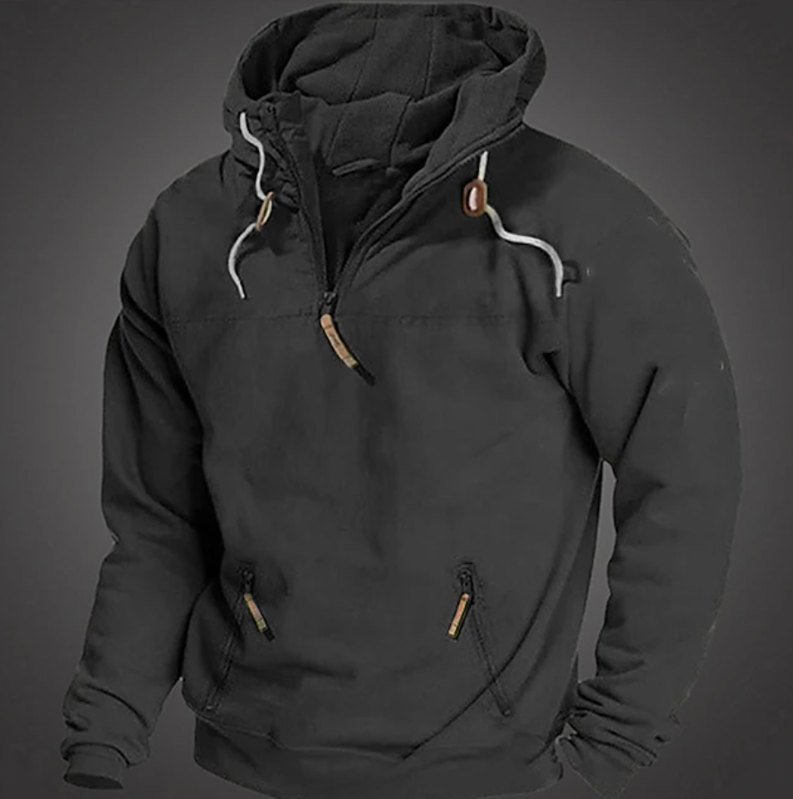 Men's Stylish Pullover Hoodie for Fall and Winter Everyday Wear Black