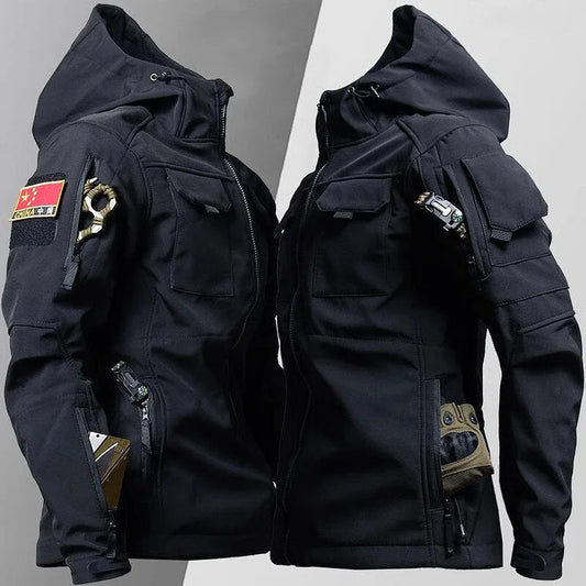 Men's Tactical Hooded Jacket for Fall and Winter Everyday Wear Black