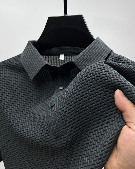 Men's Textured Classic Fit Polo Shirt for Daily Use Warm Grey