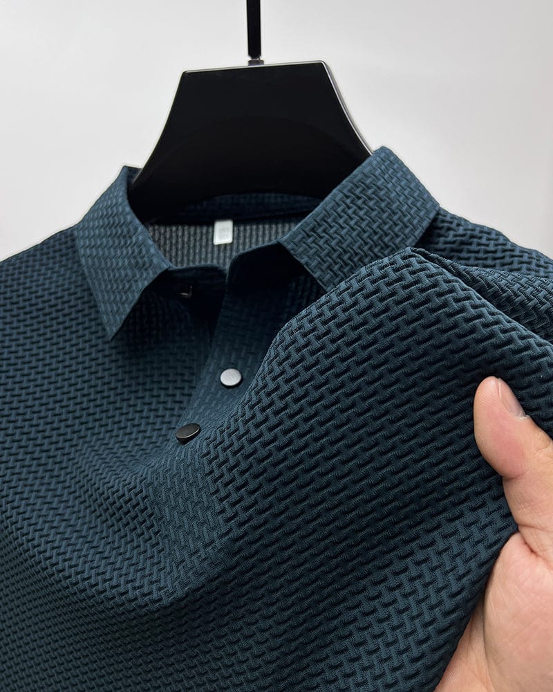 Men's Textured Classic Fit Polo Shirt for Daily Use Warm Navy Blue
