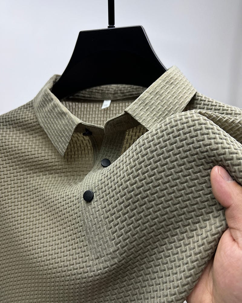 Men's Textured Classic Fit Polo Shirt for Daily Use Warm Beige