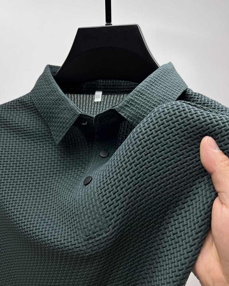 Men's Textured Classic Fit Polo Shirt for Daily Use Warm Dark Green