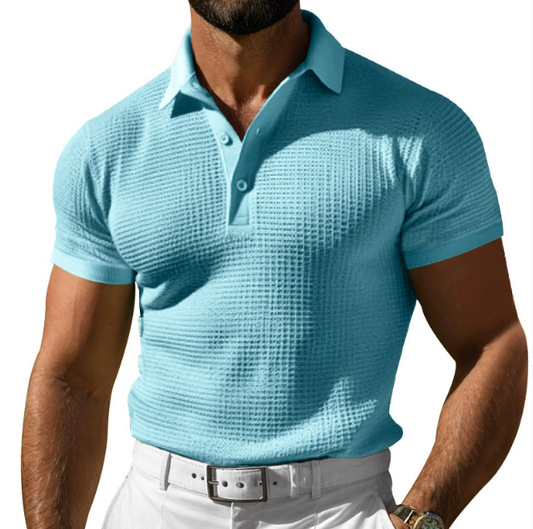 Men's Textured Regular Fit Polo Shirt for Daily Use Warm Blue