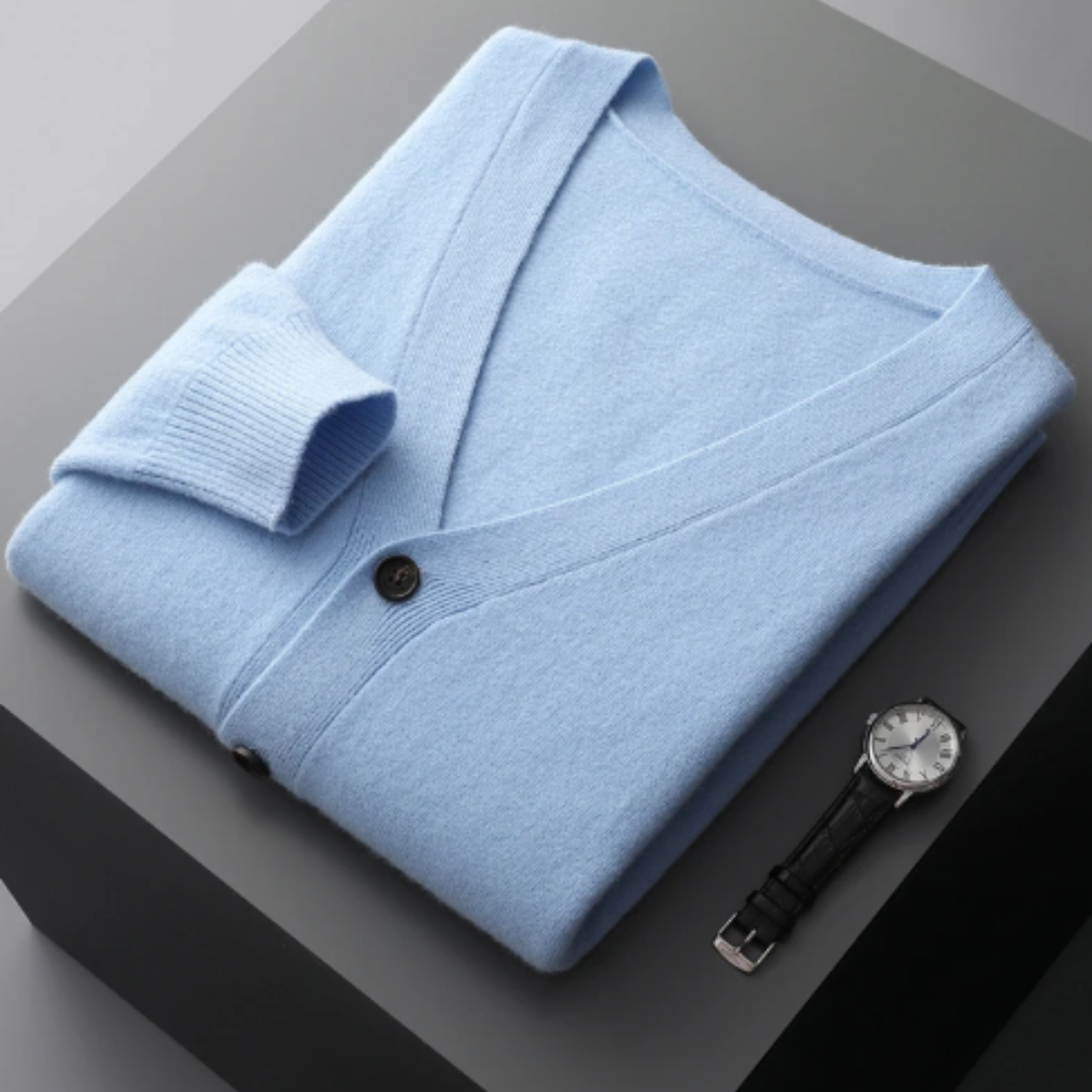 Men's V-Neck Button-Down Cardigan for Fall and Winter Everyday Wear Light Blue