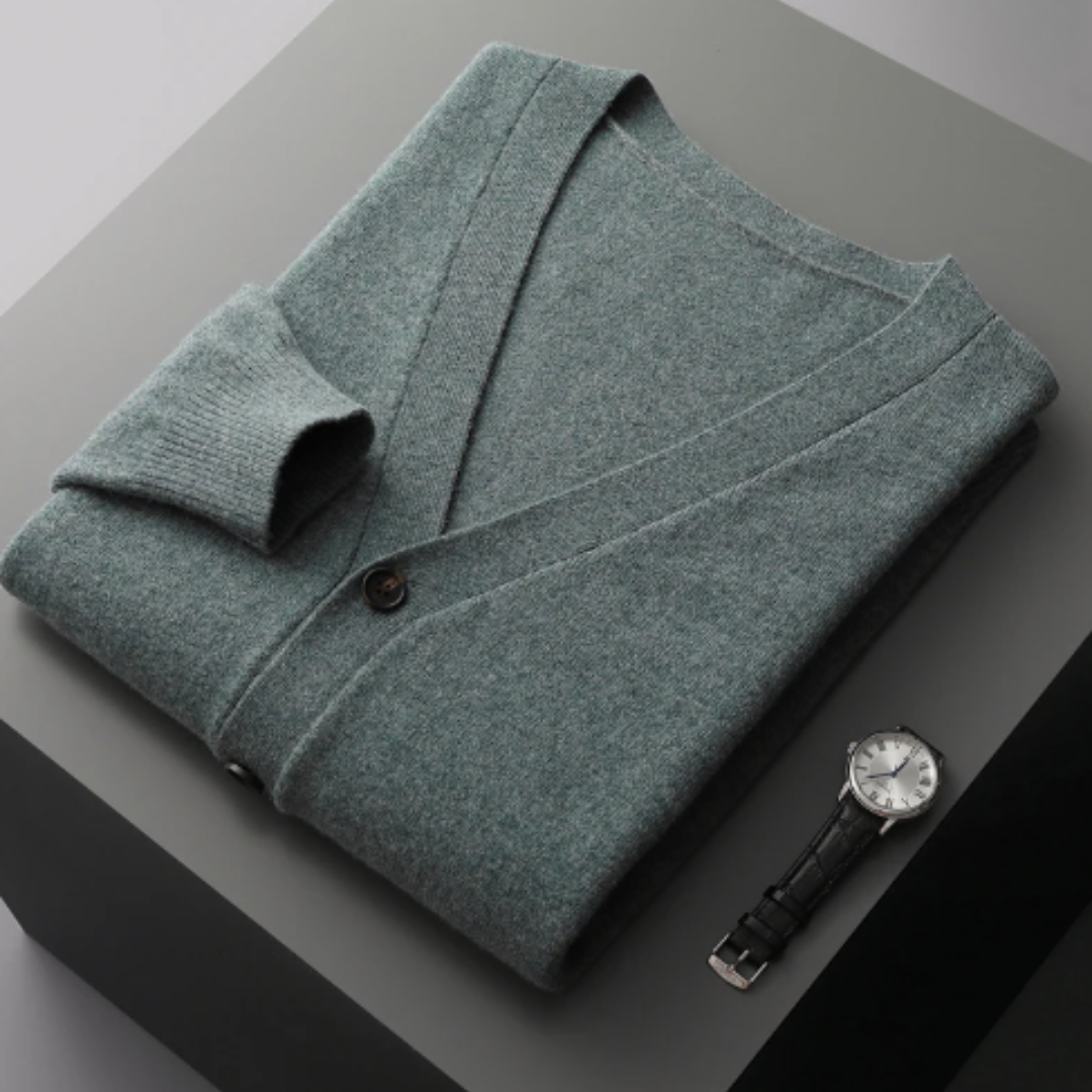 Men's V-Neck Button-Down Cardigan for Fall and Winter Everyday Wear Green