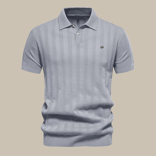 Men's Vertical Stripe Classic Fit Polo Shirt for Daily Use Gray