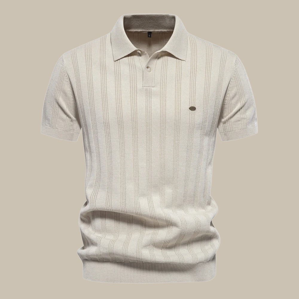 Men's Vertical Stripe Classic Fit Polo Shirt for Daily Use Beige