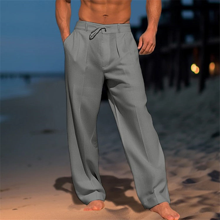 Men's Multi-Color Wide Leg Drawstring Trousers for Fall and Winter Dark Gray