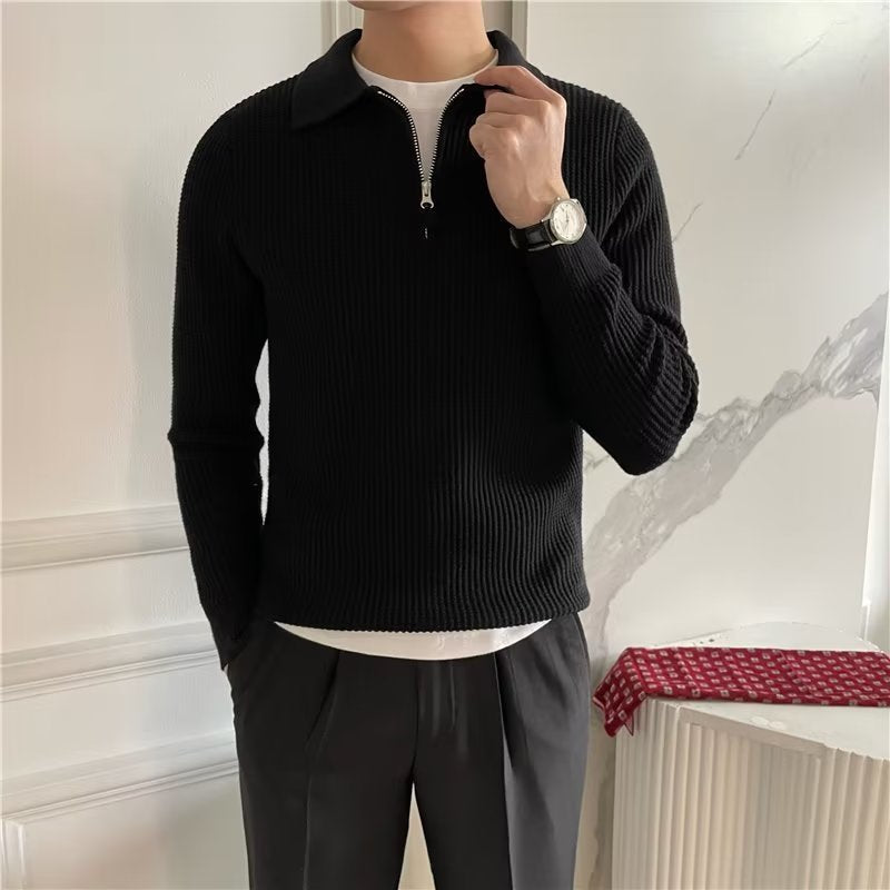 Men's Zip-Up Collared Sweater for Fall and Winter Everyday Wear