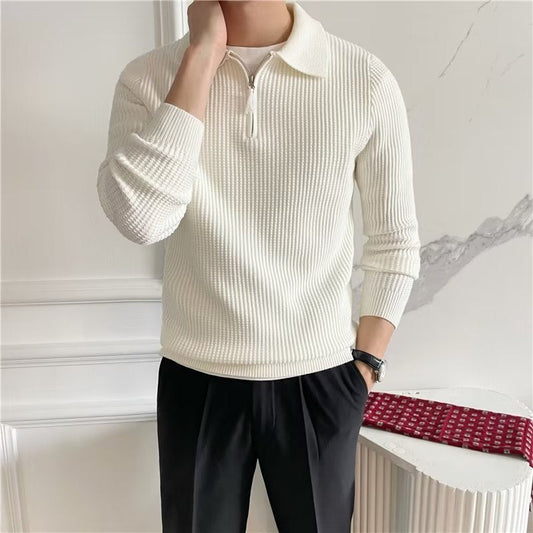 Men's Zip-Up Collared Sweater for Fall and Winter Everyday Wear