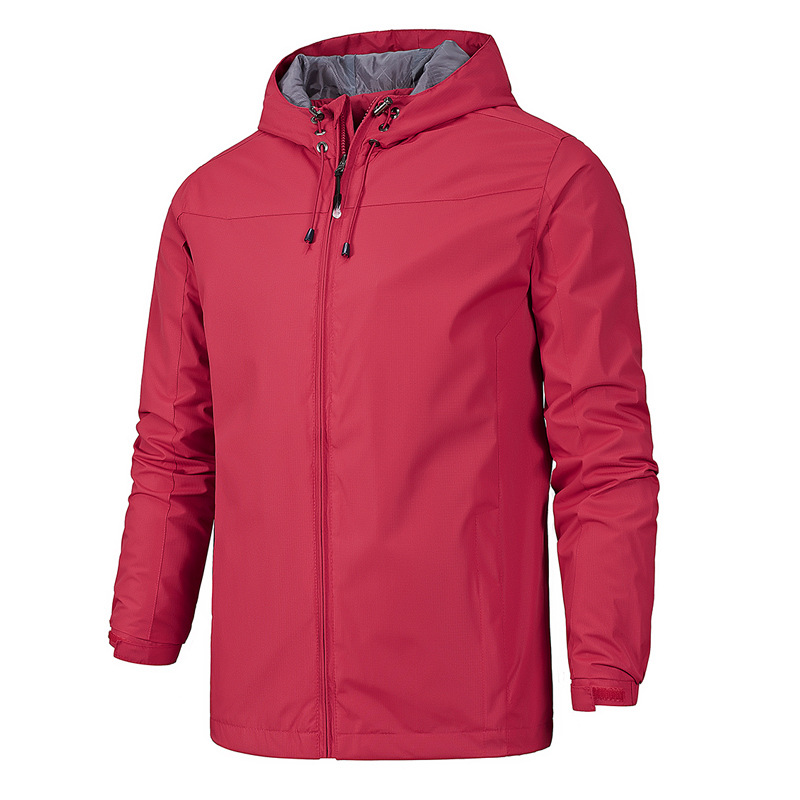 Men's Zip-Up Hooded Jacket for Fall and Winter Everyday Wear Red
