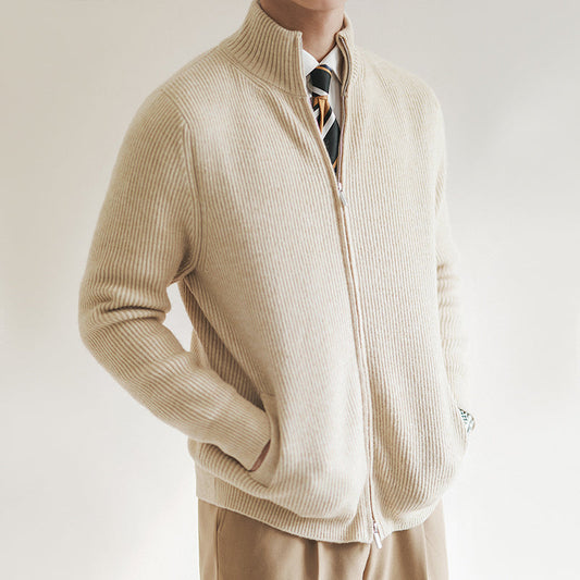 Men's Zip-Up Ribbed Knit Sweater for Fall and Winter Everyday Wear