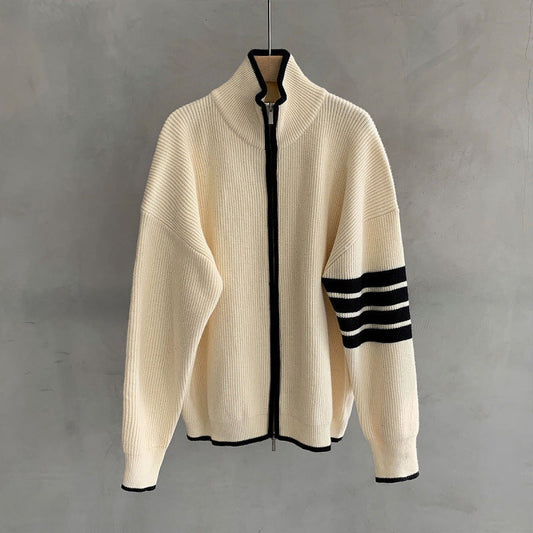 Men's Zip-Up Stand Collar Sweater for Fall and Winter Everyday Wear Beige