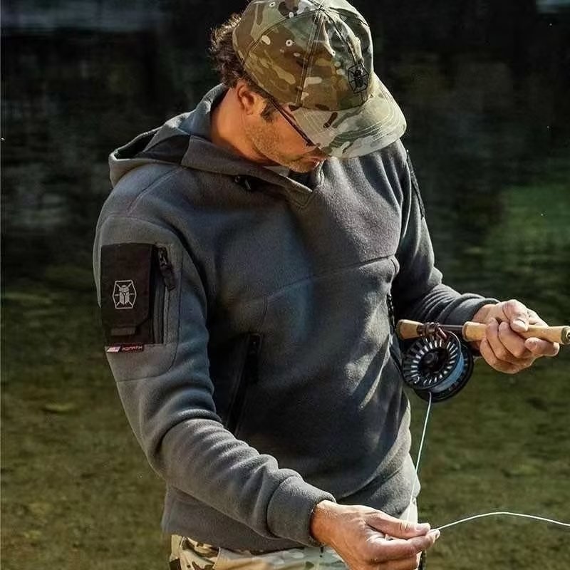Men's Multi-Pocket Tactical Fleece Hoodie for Outdoor Activities