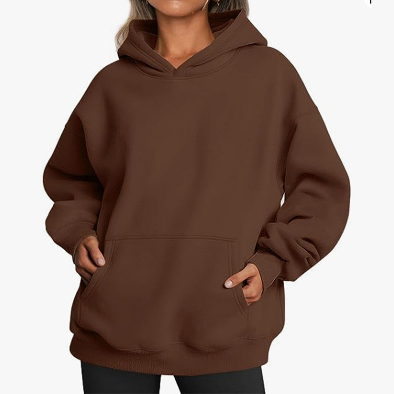 Women's Cozy Oversized Hoodie with Kangaroo Pocket for Daily Use Brown