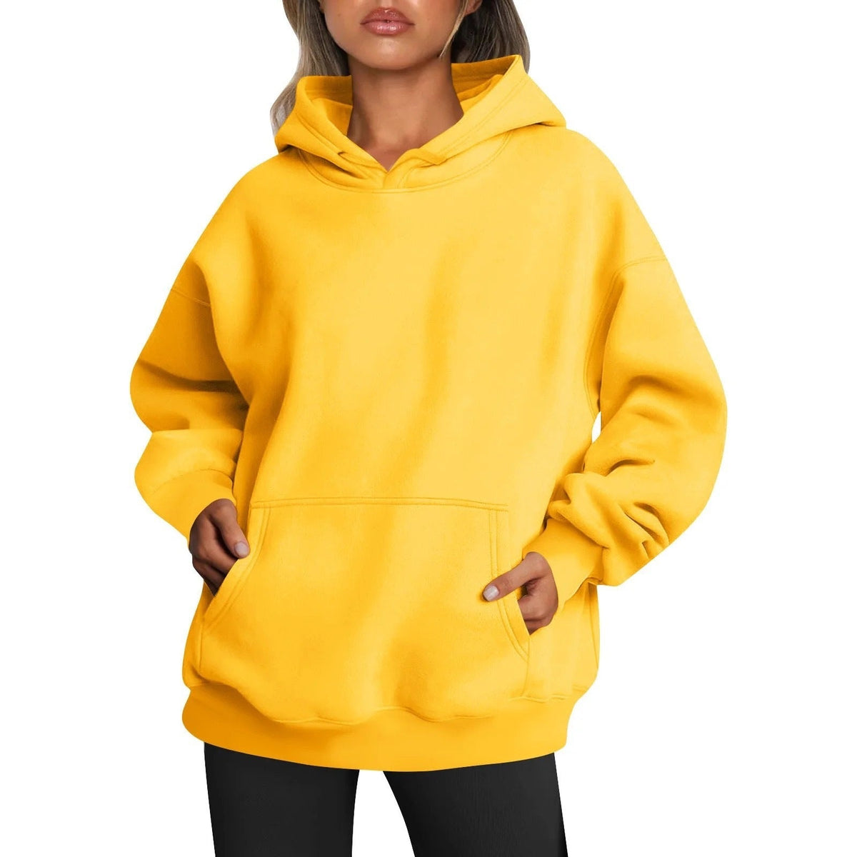 Women's Cozy Oversized Hoodie with Kangaroo Pocket for Daily Use Yellow