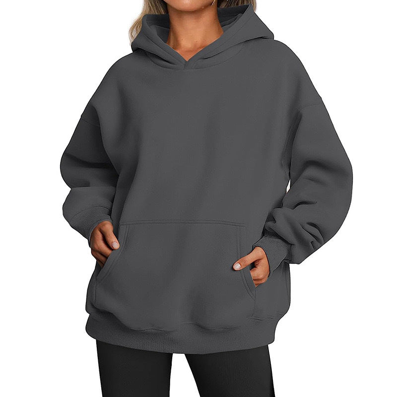 Women's Cozy Oversized Hoodie with Kangaroo Pocket for Daily Use Dark Gray