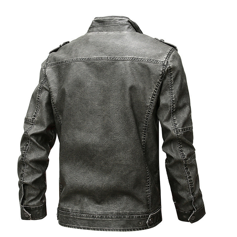 Men's Utility Leather Jacket – Versatile Multi-Pocket Casual Wear