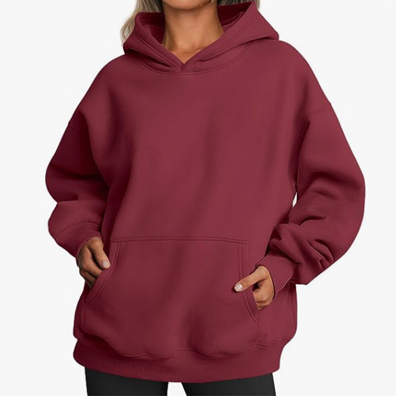Women's Cozy Oversized Hoodie with Kangaroo Pocket for Daily Use Burgundy