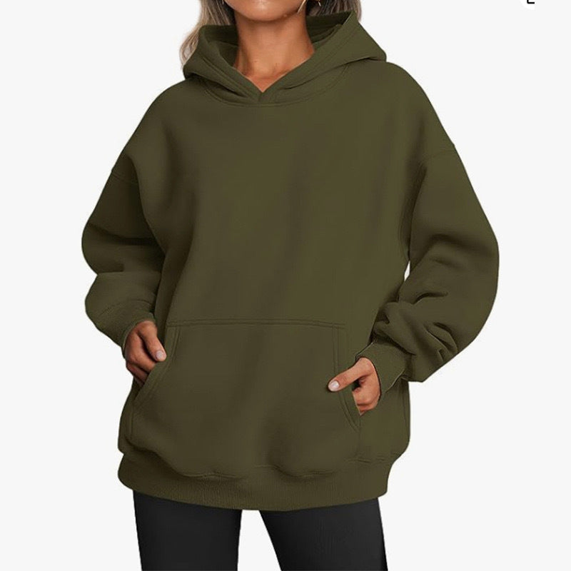 Women's Cozy Oversized Hoodie with Kangaroo Pocket for Daily Use Olive Green