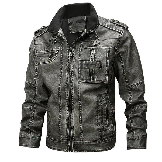 Men's Utility Leather Jacket – Versatile Multi-Pocket Casual Wear Black