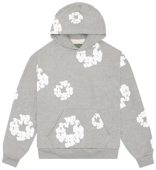 Men's Printed Denim-Style Hoodie – Unisex Streetwear Sweatshirt Gray