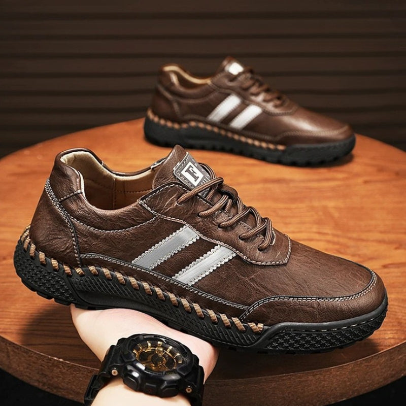 Men's Multi-Color Stripe Stylish Leather Dress Shoes for Daily Use Dark Brown