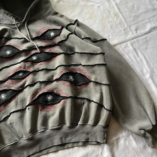 Men's Retro Patchwork Hoodie with Geometric Street Style Design