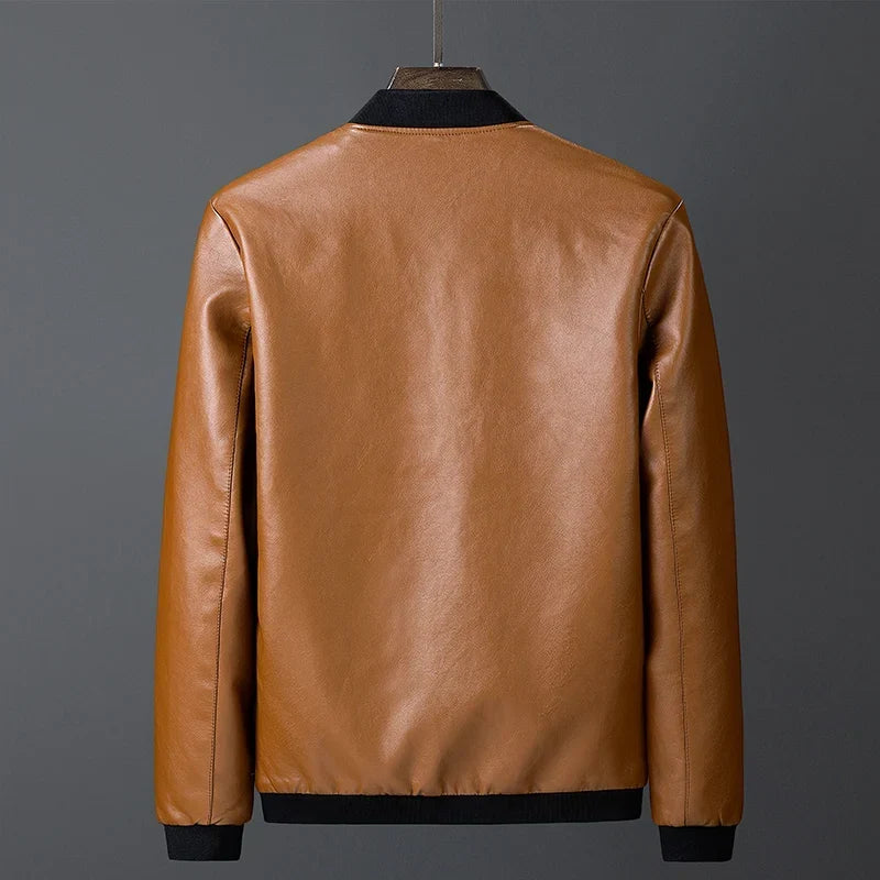 Men's Multi-Color Ribbed Premium Leather Jacket for Fall and Winter