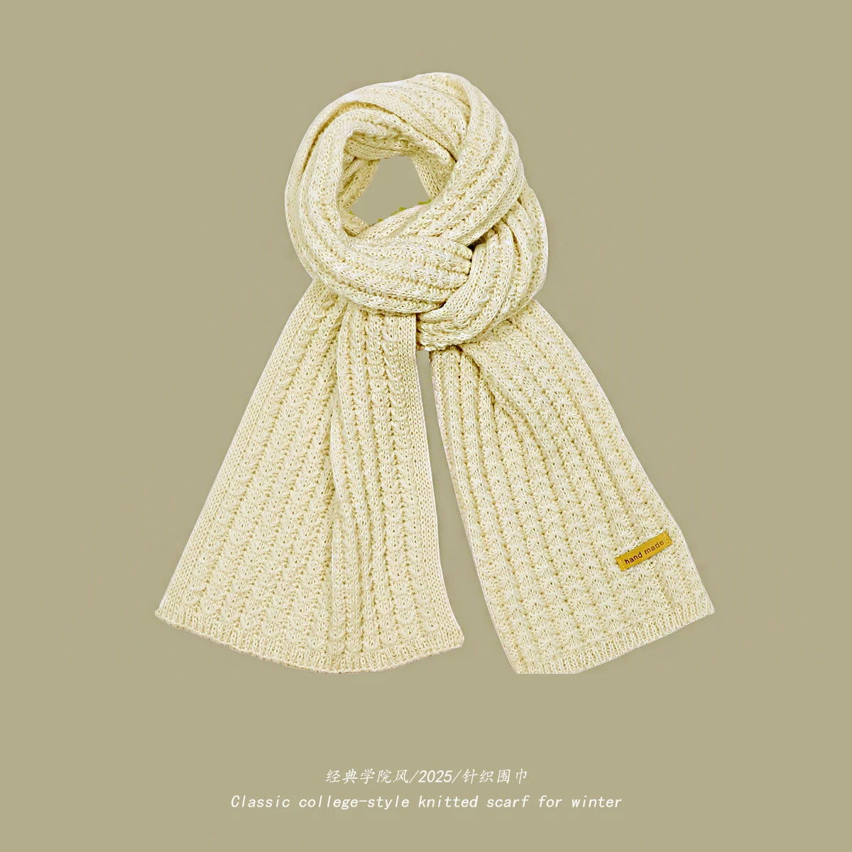 Women's Thick Warm Knitted Scarf - Soft Cashmere Winter Accessory Beige