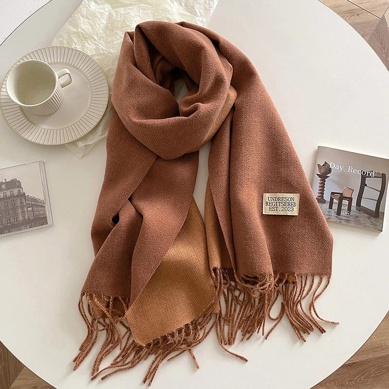 Women's Warm Cashmere Scarf - Korean Style Double-Sided Wrap DFP022-09 68x200cm