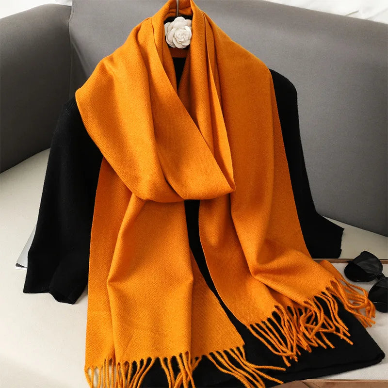 Women's Warm Thick Cashmere Winter Scarf with Tassels and Wrap DFP001-37 33x180cm