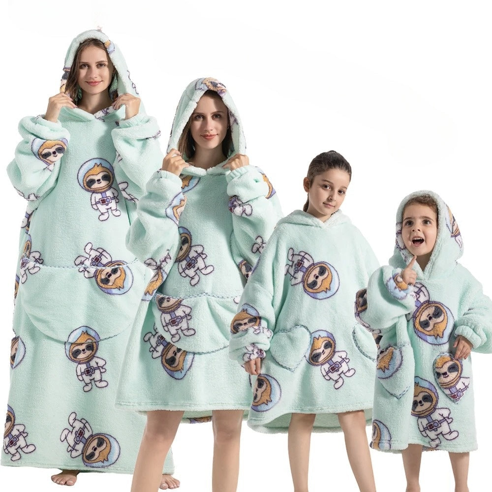 Women's Cozy Oversized Hoodie Blanket with Fleece Collar Light Blue
