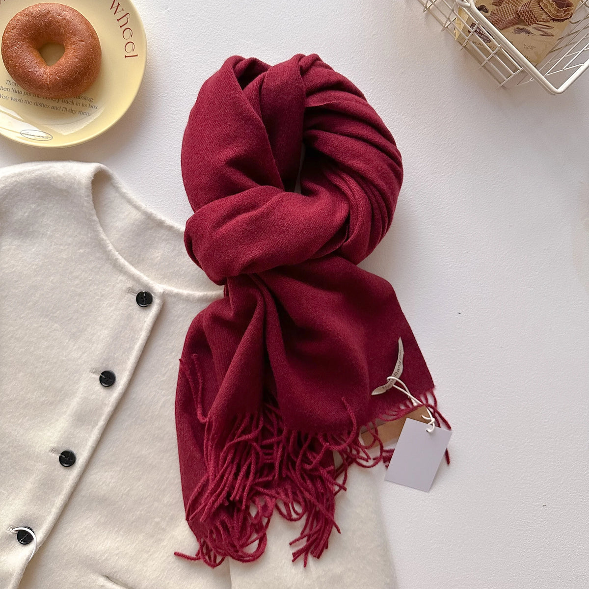 Women's Long Warm Wool Scarf - Solid Cashmere Shawl Wrap for Winter SU-07