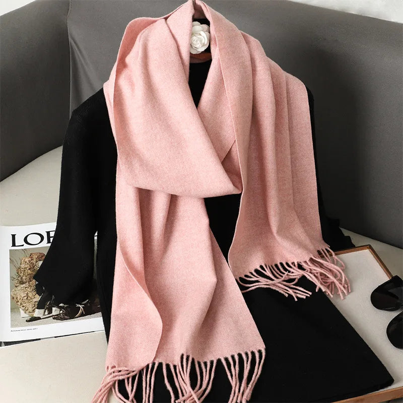 Women's Warm Thick Cashmere Winter Scarf with Tassels and Wrap DFP001-54 33x180cm