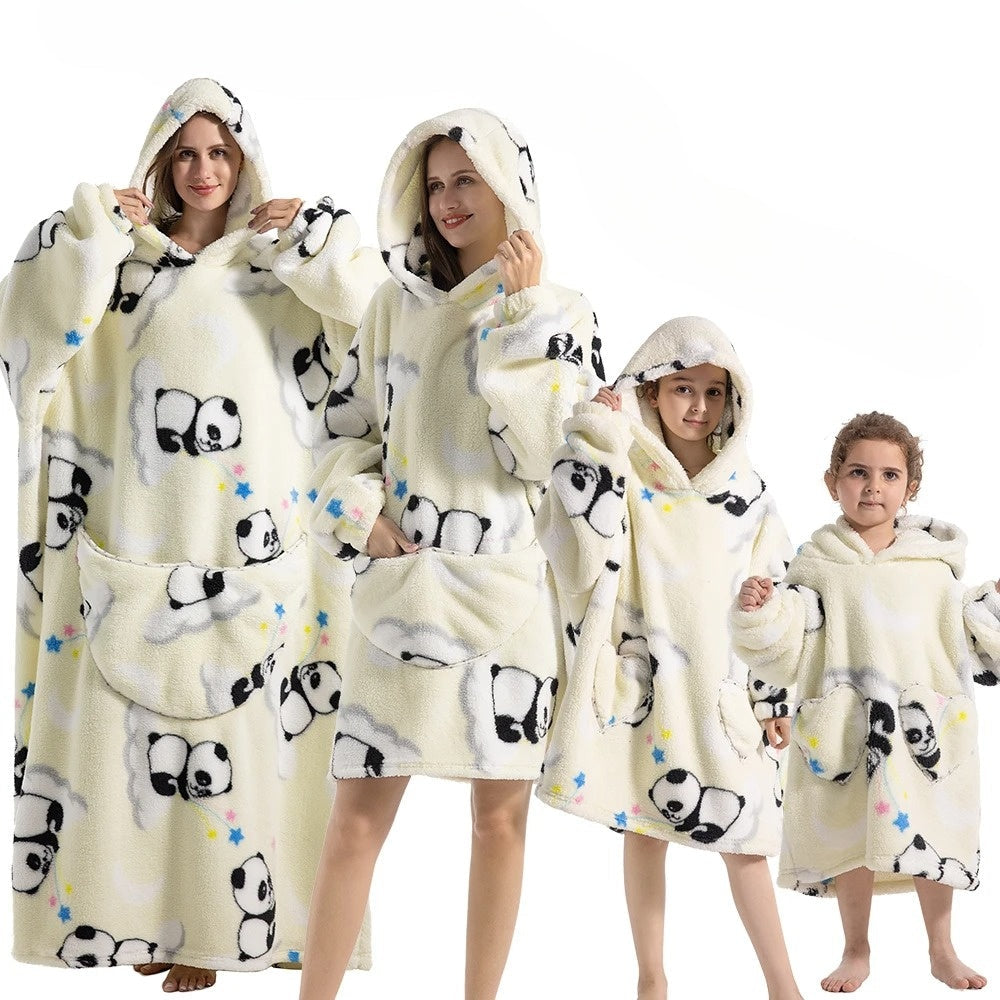 Women's Cozy Oversized Hoodie Blanket with Fleece Collar White