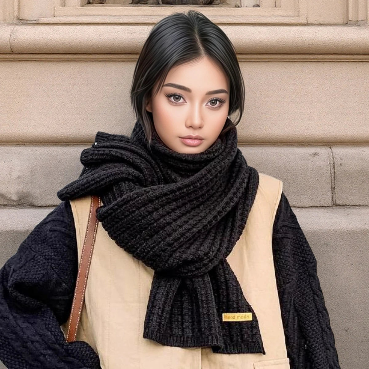 Women's Thick Warm Knitted Scarf - Soft Cashmere Winter Accessory