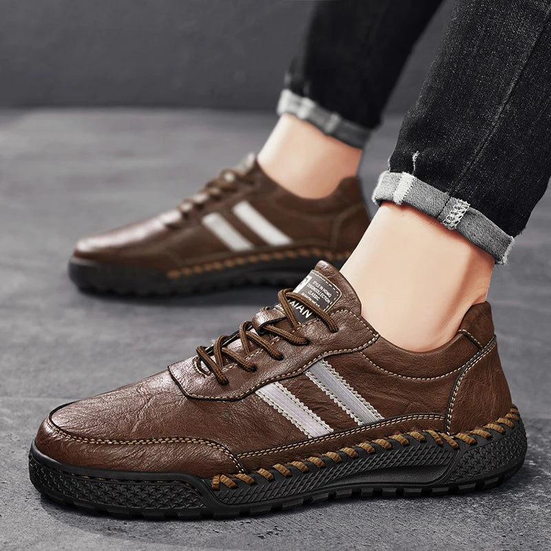 Men's Multi-Color Stripe Stylish Leather Dress Shoes for Daily Use
