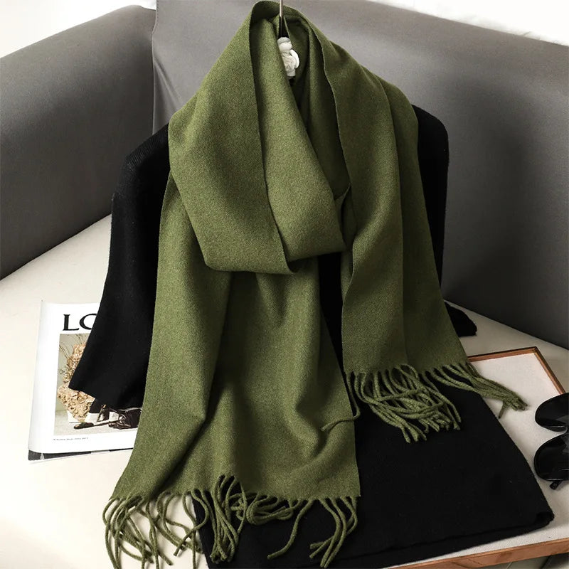Women's Warm Thick Cashmere Winter Scarf with Tassels and Wrap DFP001-34 33x180cm