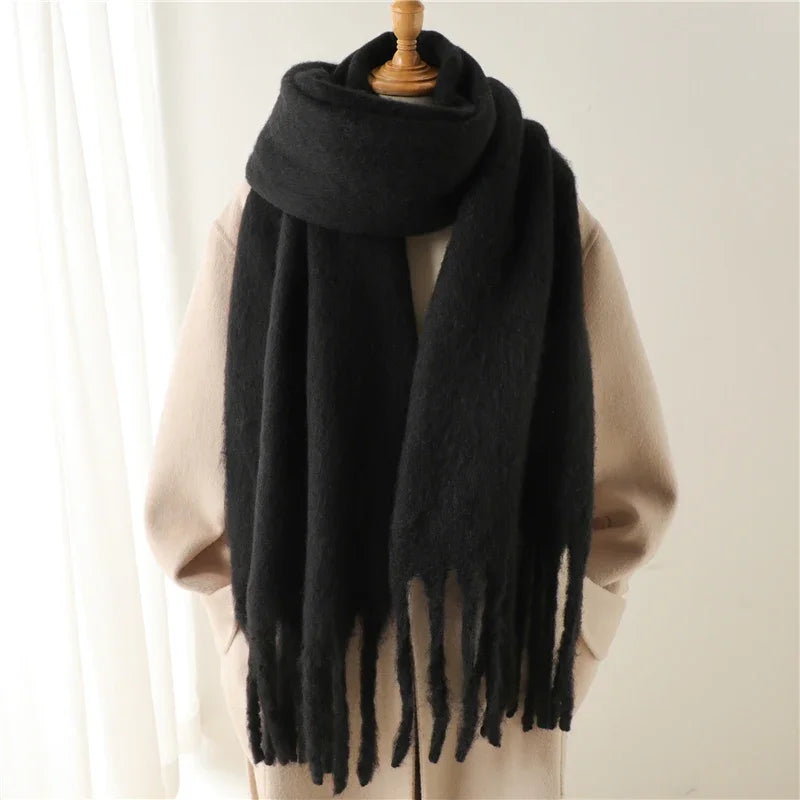 Women's Cashmere Winter Scarf - Soft Thick Pashmina Wrap with Tassels WT77-13