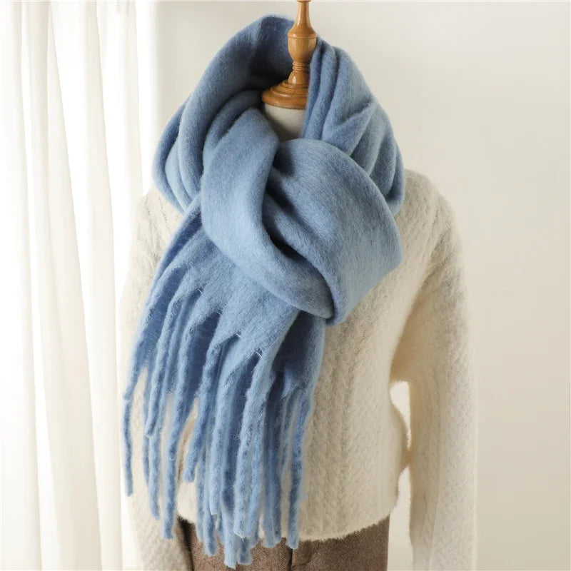 Women's Cashmere Winter Scarf - Soft Thick Pashmina Wrap with Tassels WT77-10