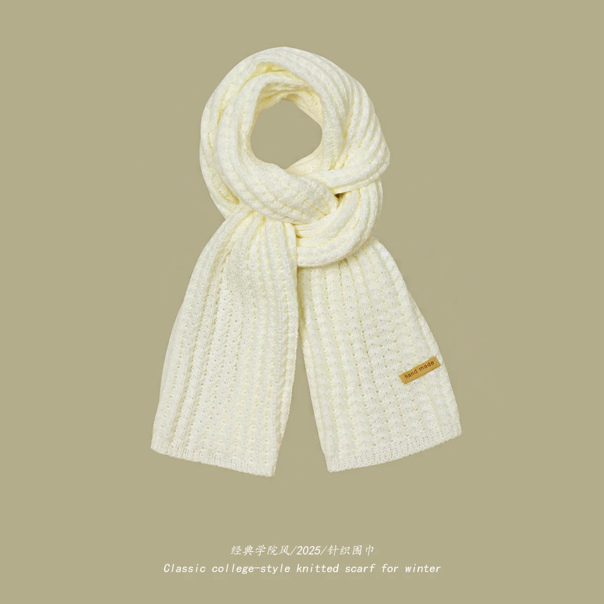 Women's Thick Warm Knitted Scarf - Soft Cashmere Winter Accessory White