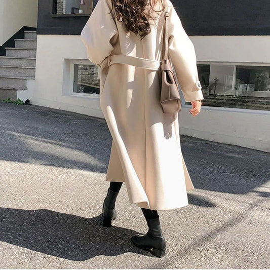 Women's Stylish Longline Belted Trench Coat for Daily Use