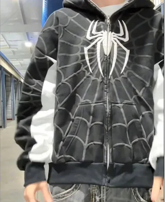 Men's Spider Print Hoodie - Y2K Hip Hop Style Sweatshirt Black