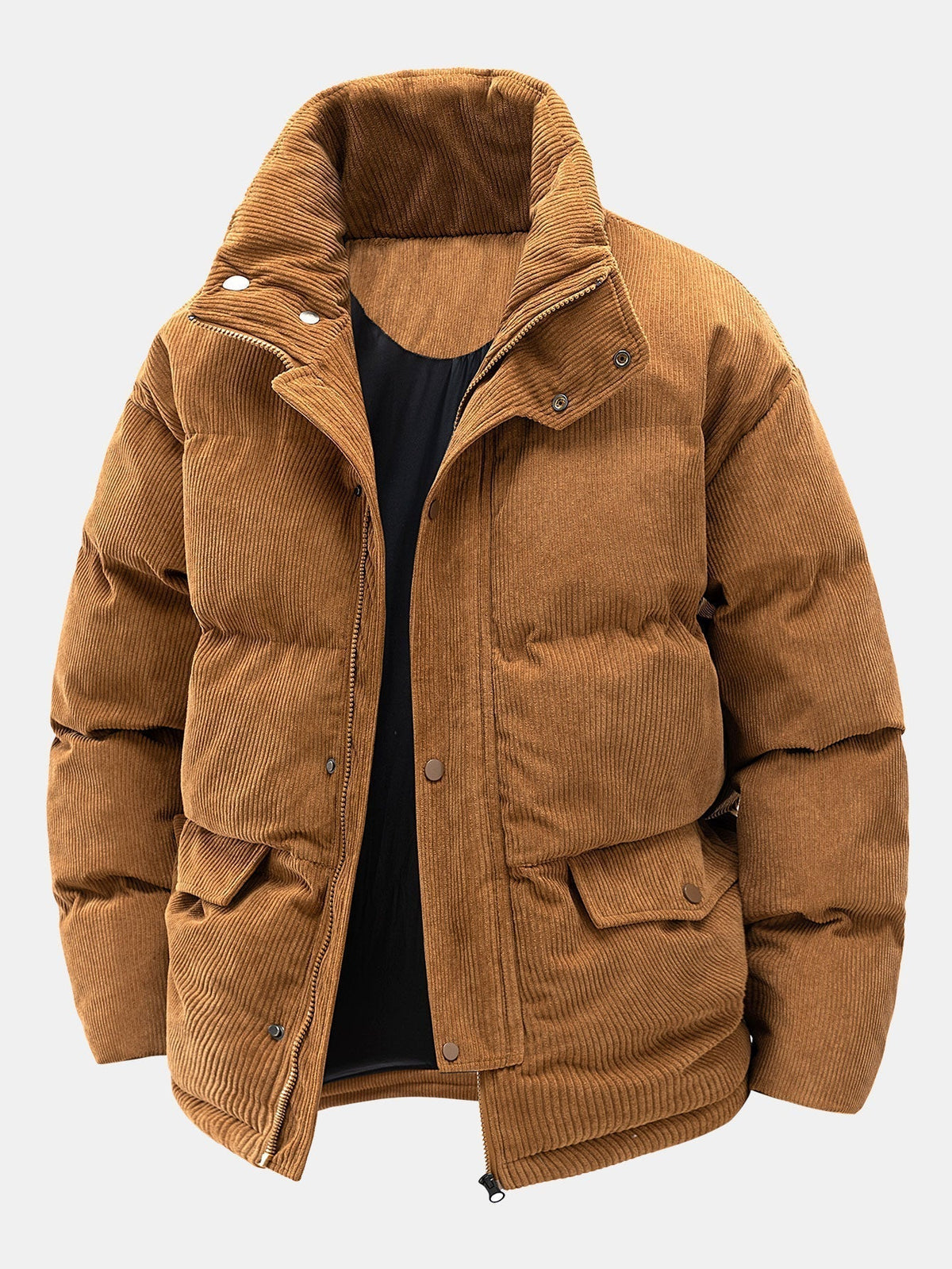 Men's Stylish Corduroy Puffer Coat for Fall and Winter Everyday Wear Brown