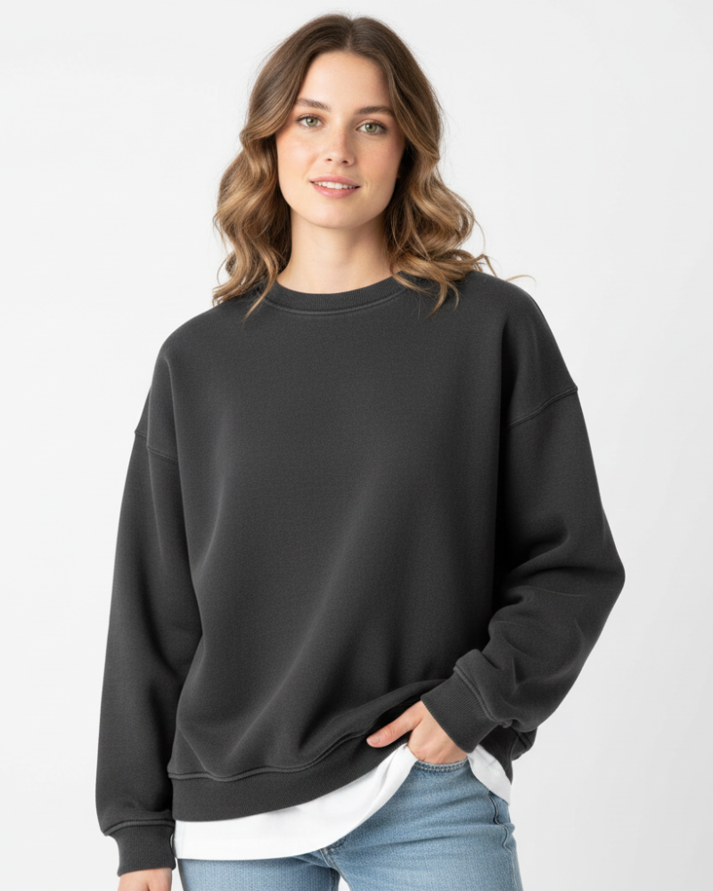 Women's Oversized Crewneck Sweatshirt with Ribbed Details Dark Gray