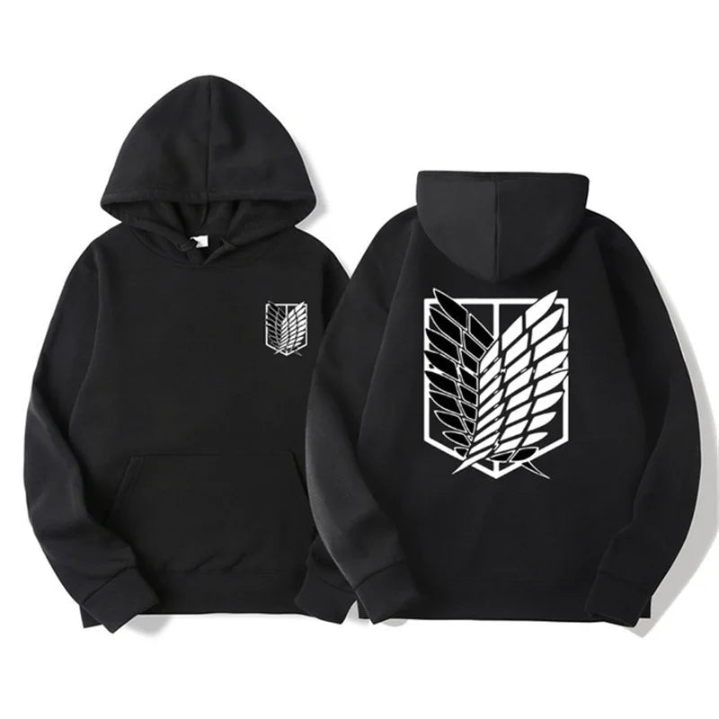 Men's Attack on Titan Graphic Hoodie – Unisex Anime Pullover Black