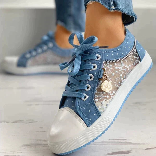Women's Floral Mesh Lace-Up Casual Comfort Walking Sneakers