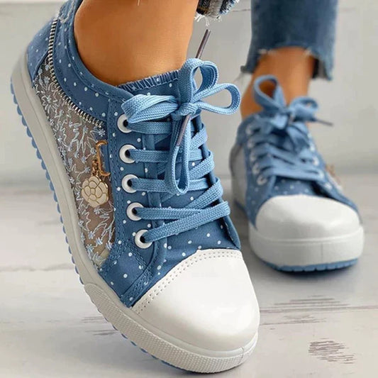 Women's Floral Mesh Lace-Up Casual Comfort Walking Sneakers