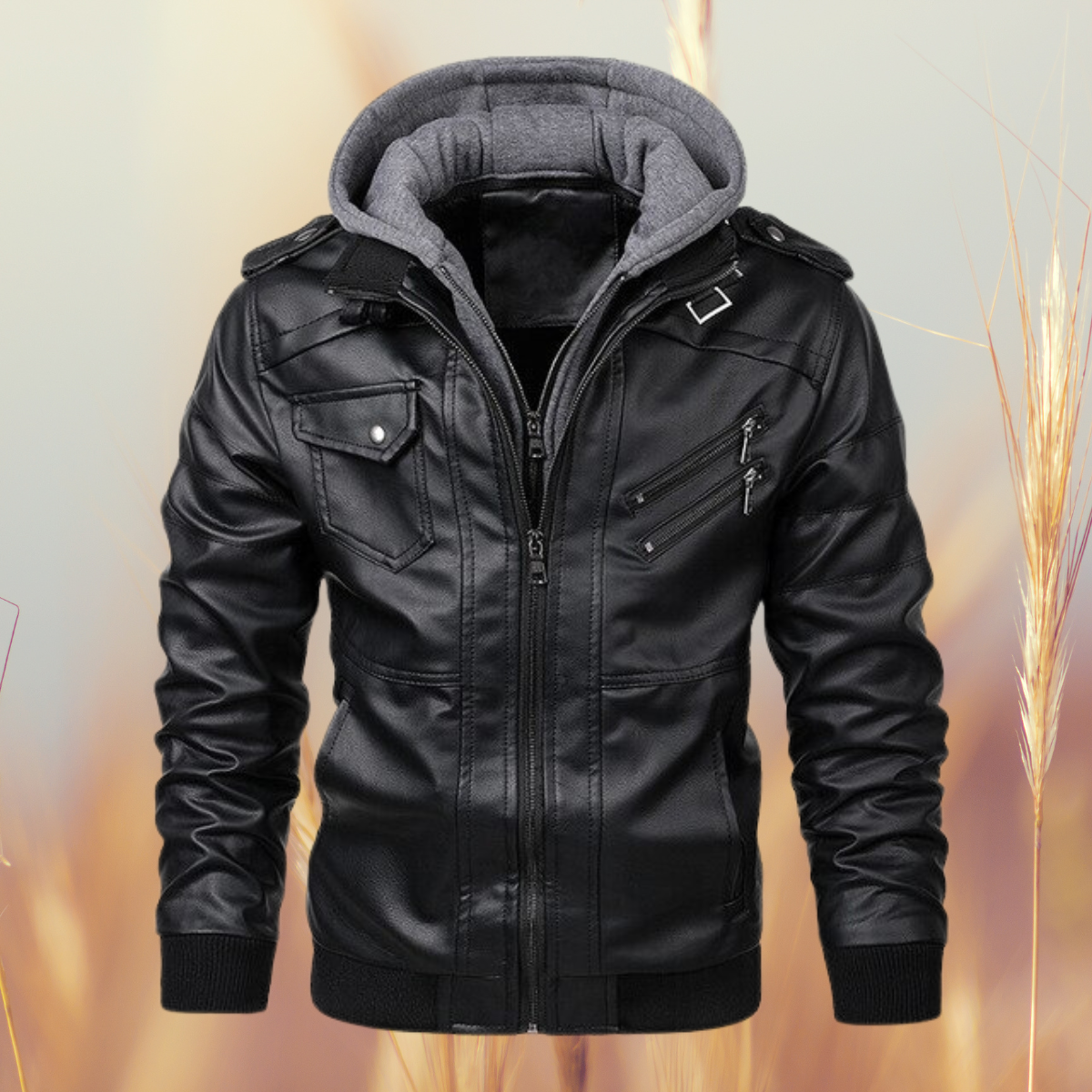 Men's Stylish Durable Casual Biker Leather Jacket for Daily Use Black
